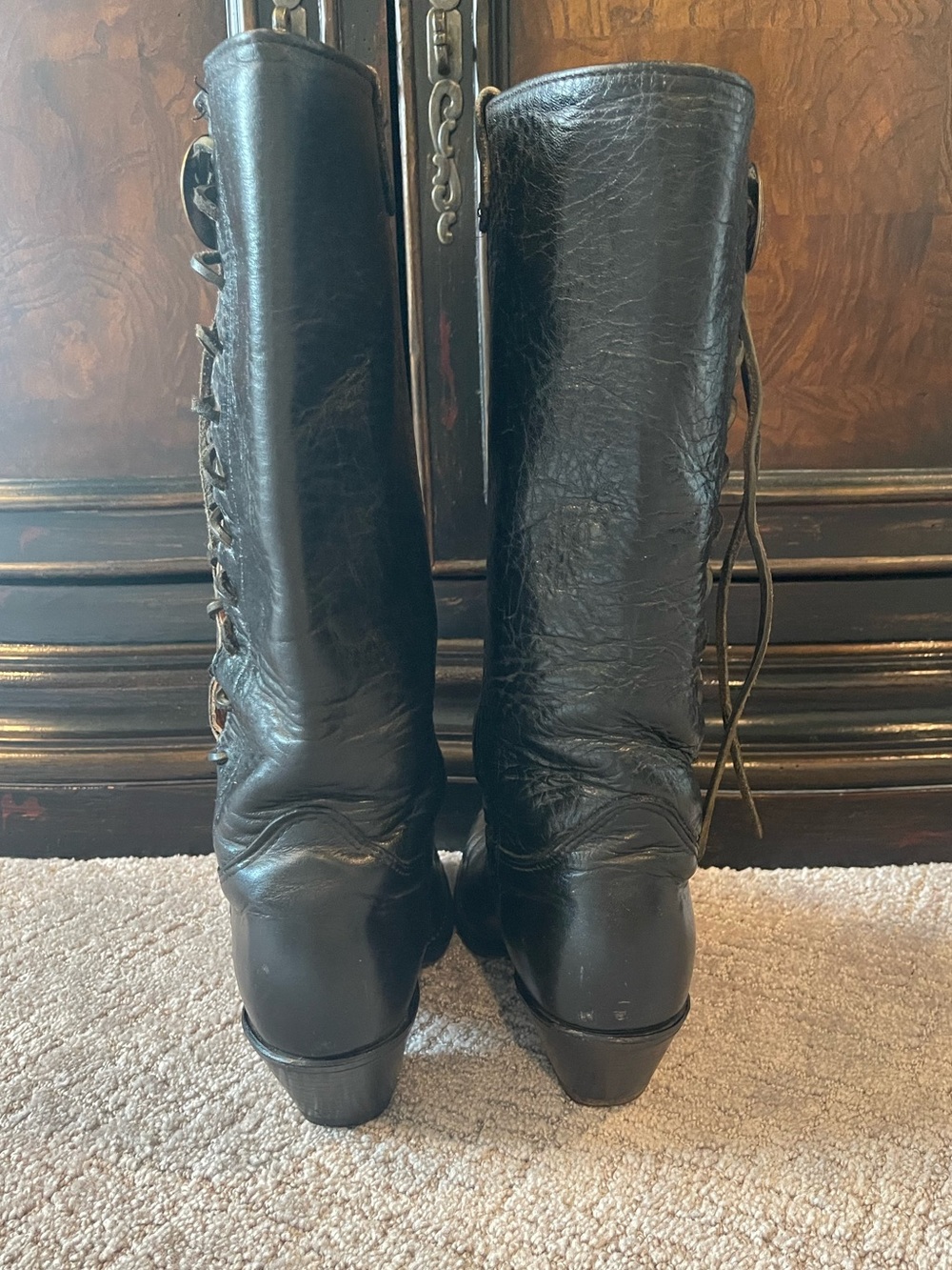 Harley Davidson 80’s Vintage Leather, Side Lace Concho Boots, Black, Western, 9 - Picture 5 of 14